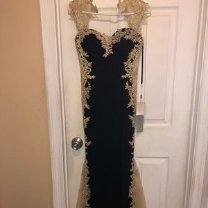 Black and gold prom dress